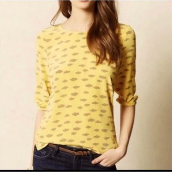 MAEVE | Yellow Silk Cloud Print Blouse Linosa Cloud Print Blouse Top | Small - Picture 1 of 6